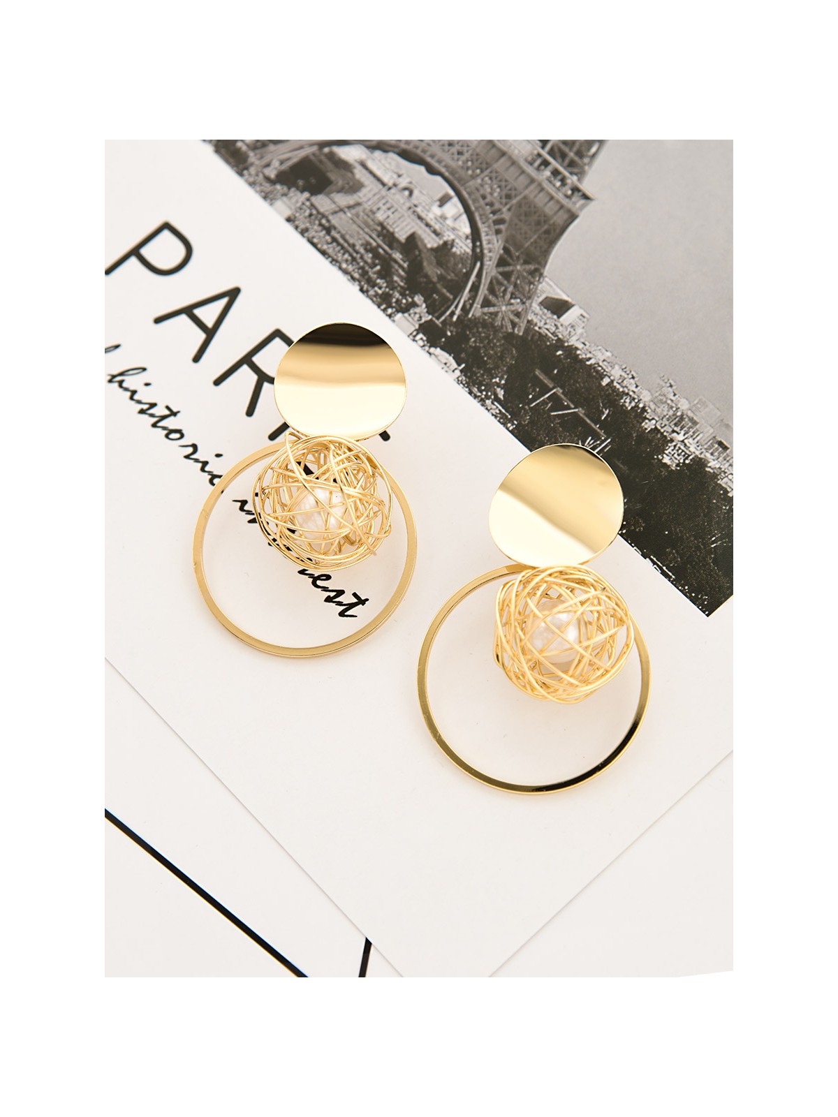 A Geometric Delight - Pearl in a Cage of Gold Earrings