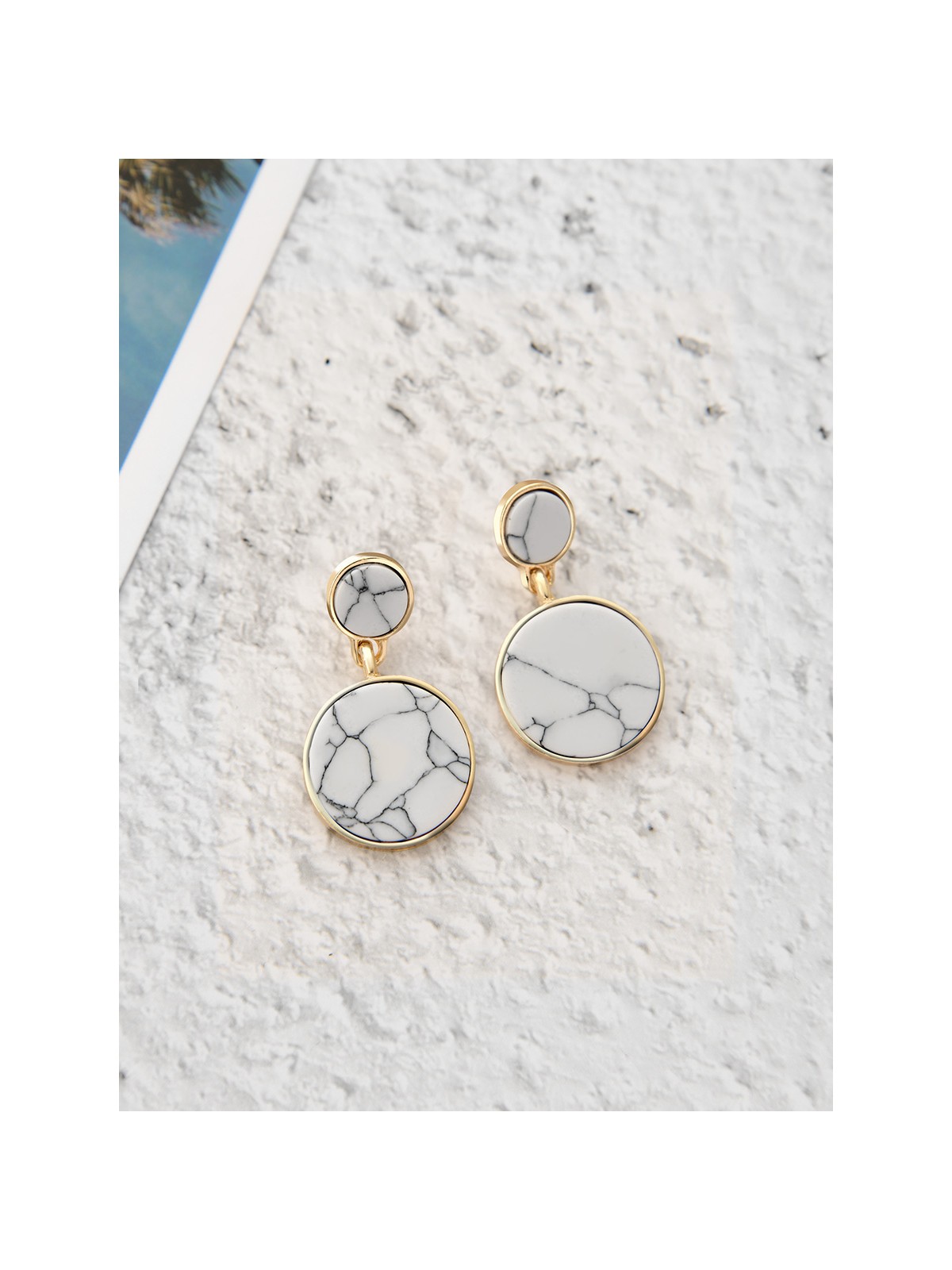 The Marble Marvels- Golden Earrings- White