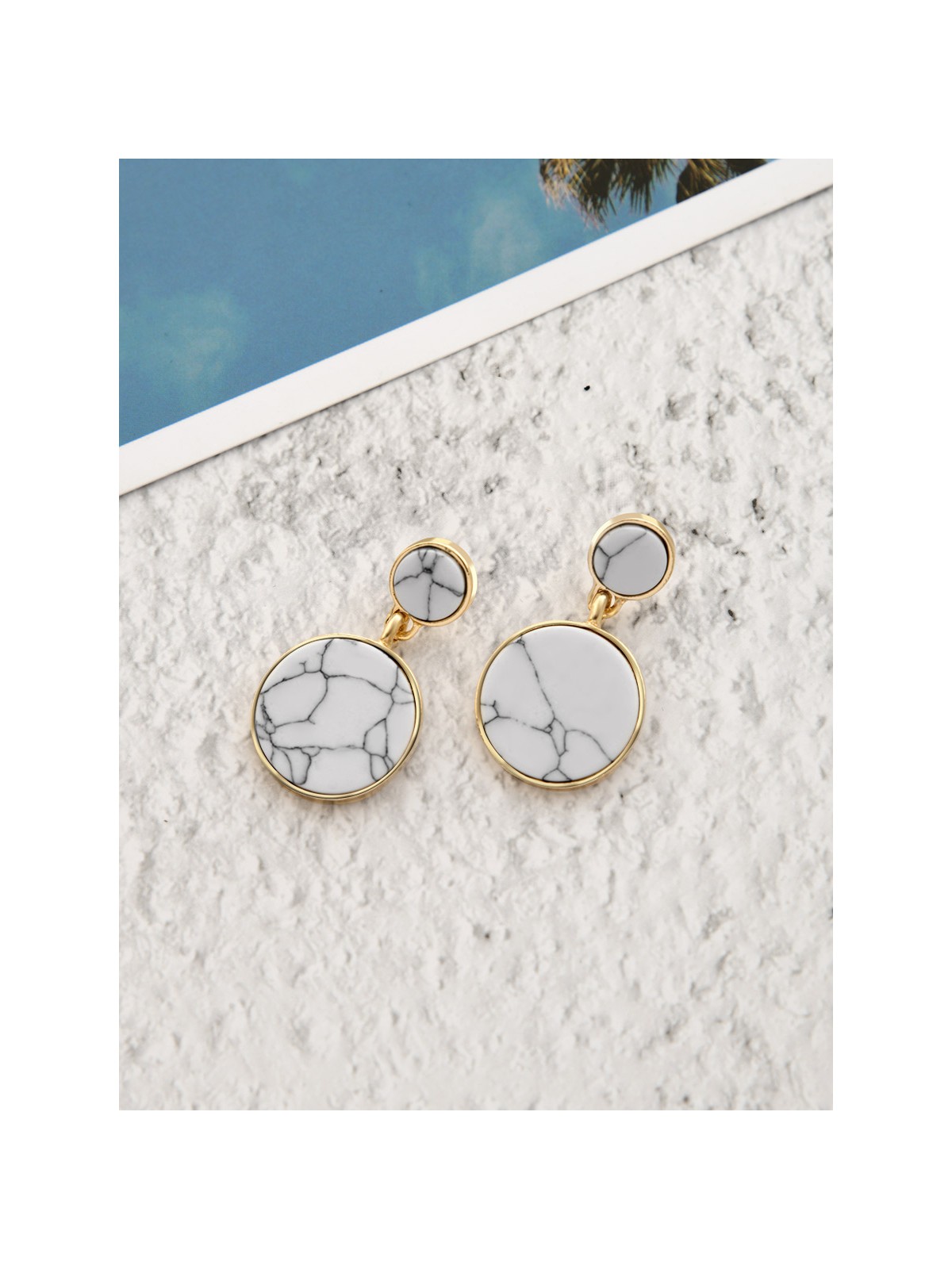 The Marble Marvels- Golden Earrings- White