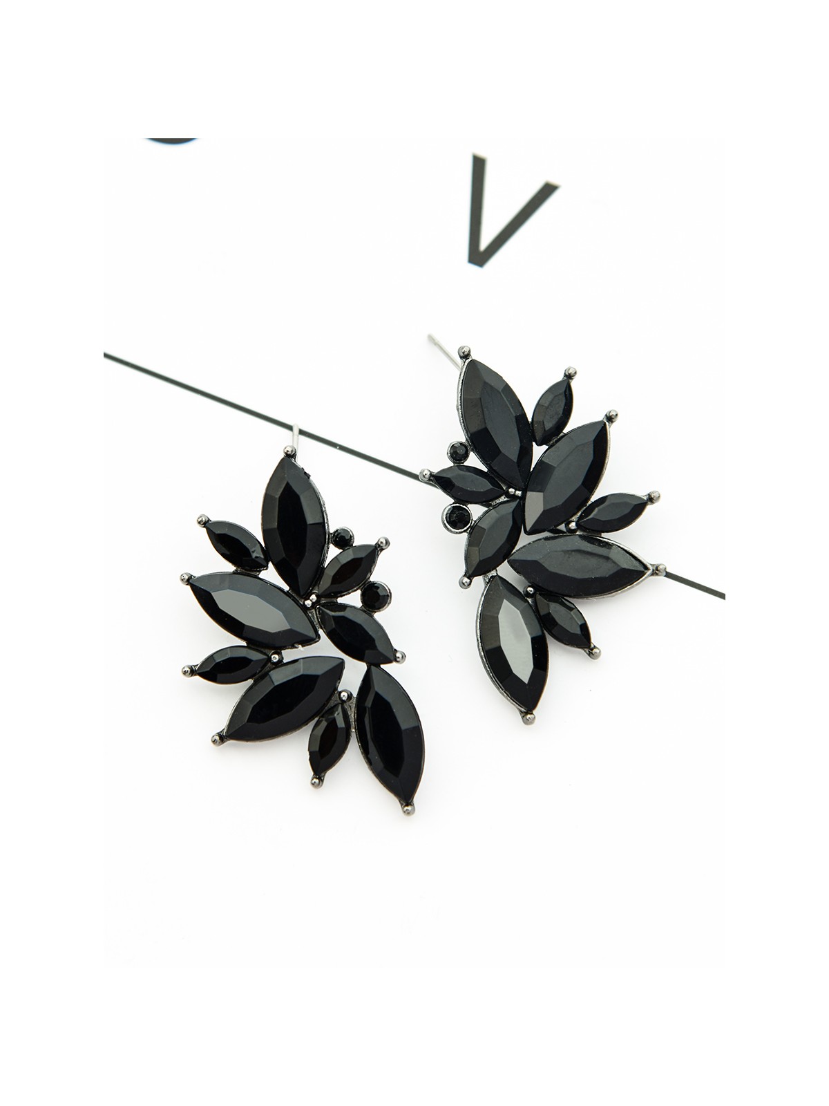 The Embellished Ferns - Statement Stud Earrings - Black