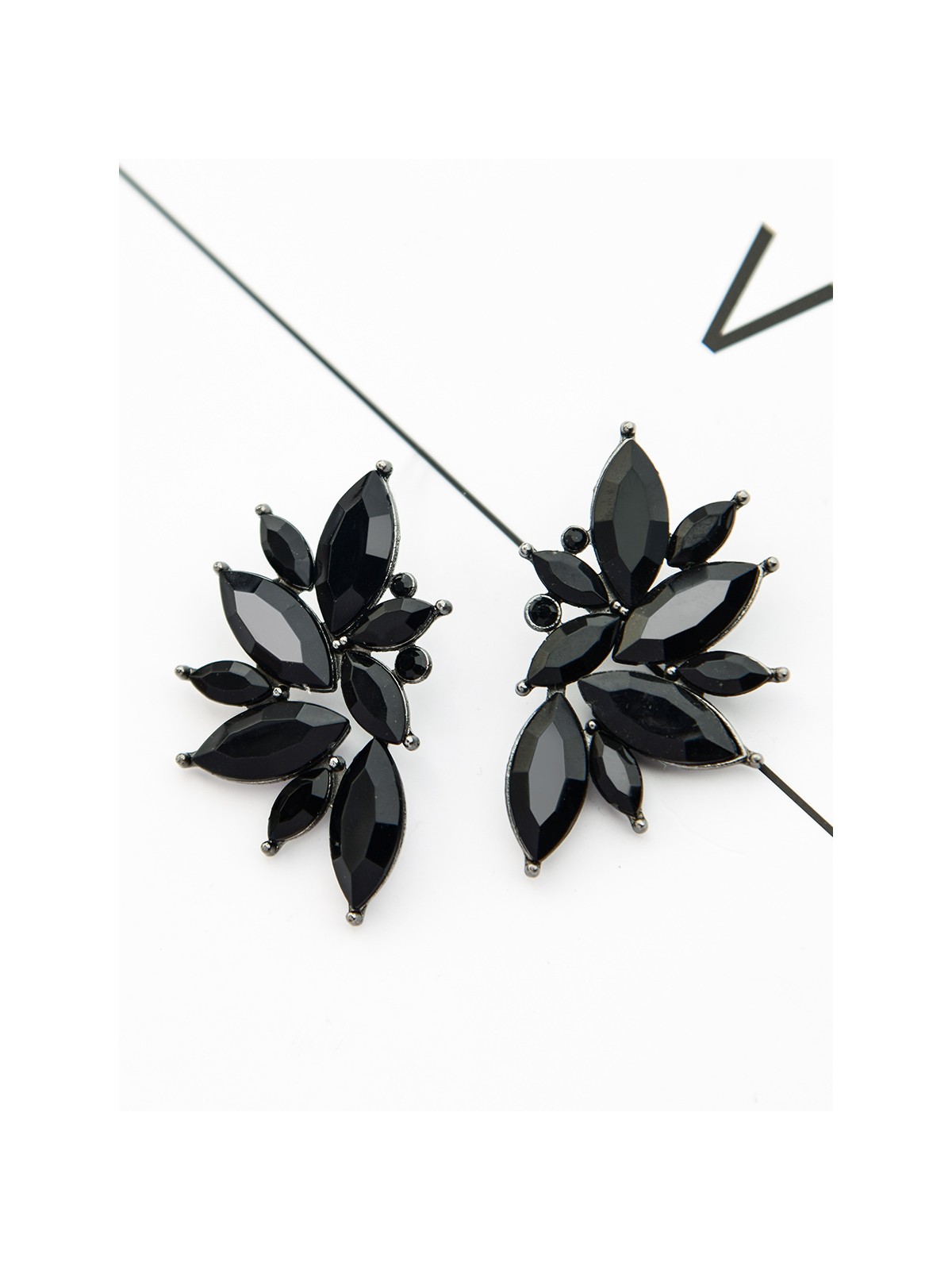 The Embellished Ferns - Statement Stud Earrings - Black