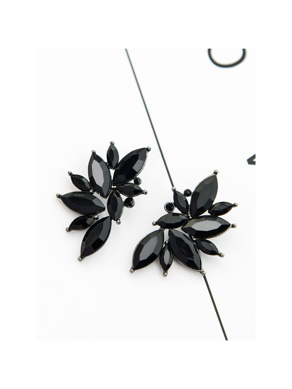 The Embellished Ferns - Statement Stud Earrings - Black