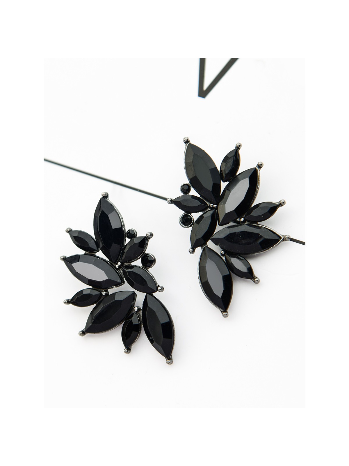 The Embellished Ferns - Statement Stud Earrings - Black