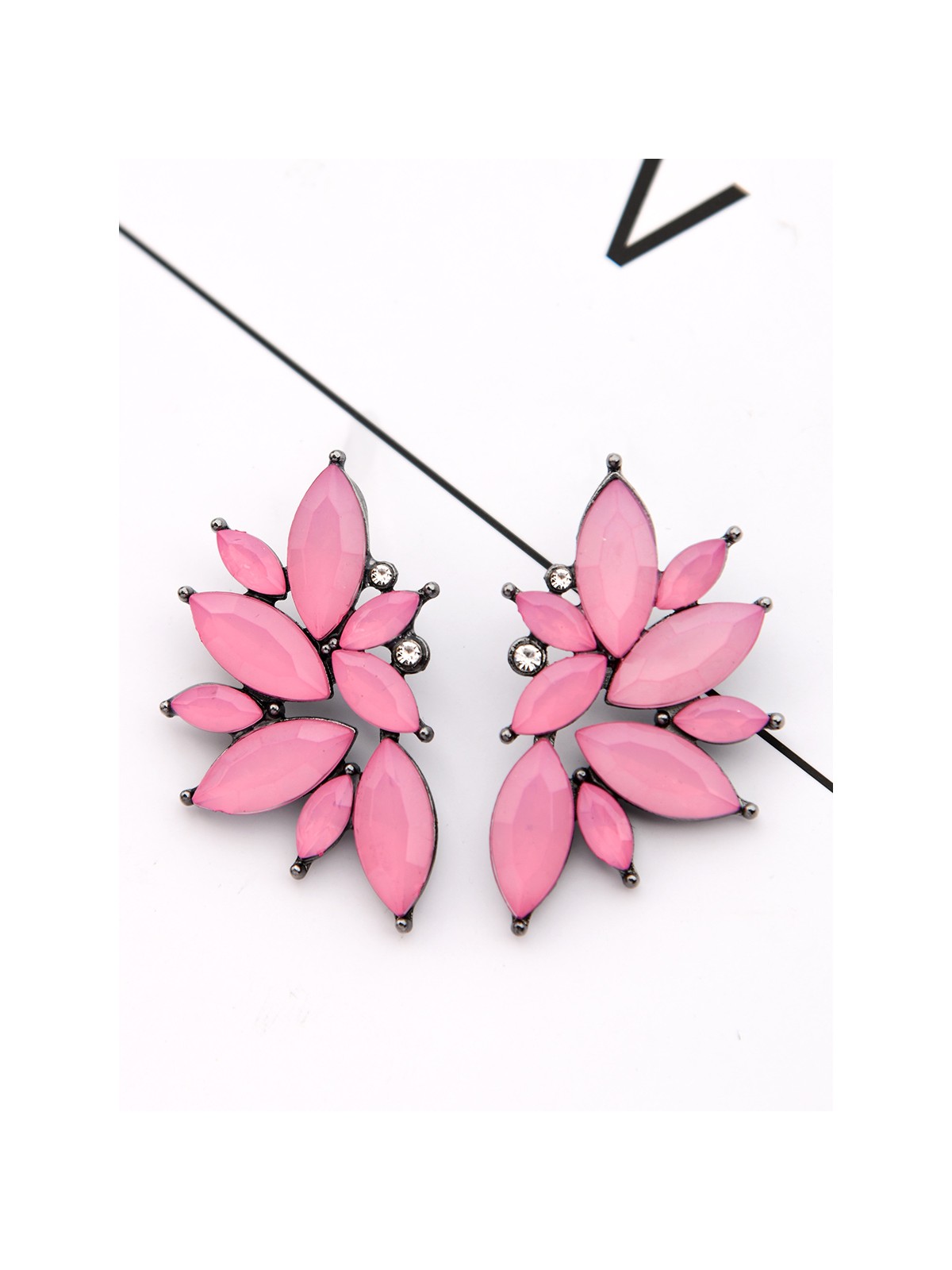 The Embellished Ferns - Statement Stud Earrings - Lilac