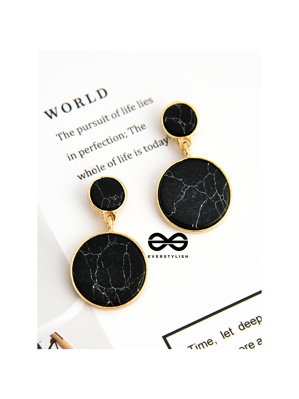 The Marble Marvels- Golden Earrings- Black
