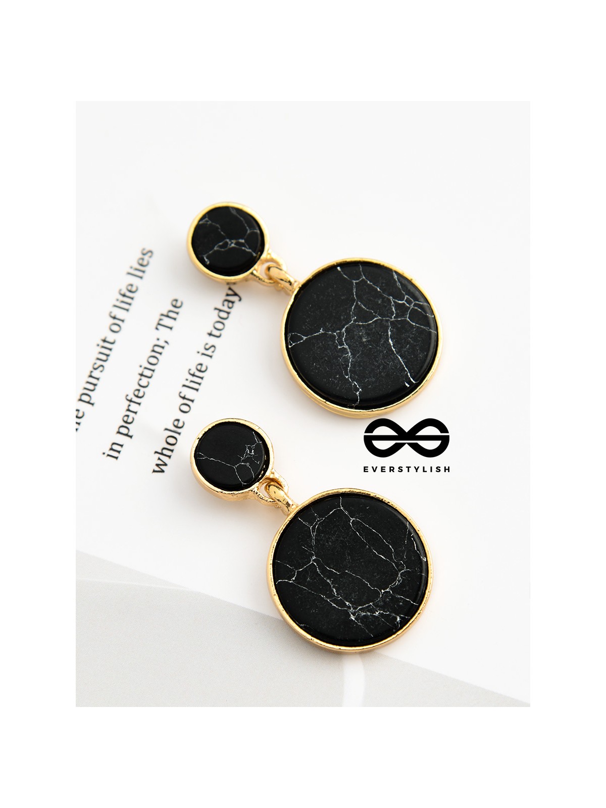The Marble Marvels- Golden Earrings- Black