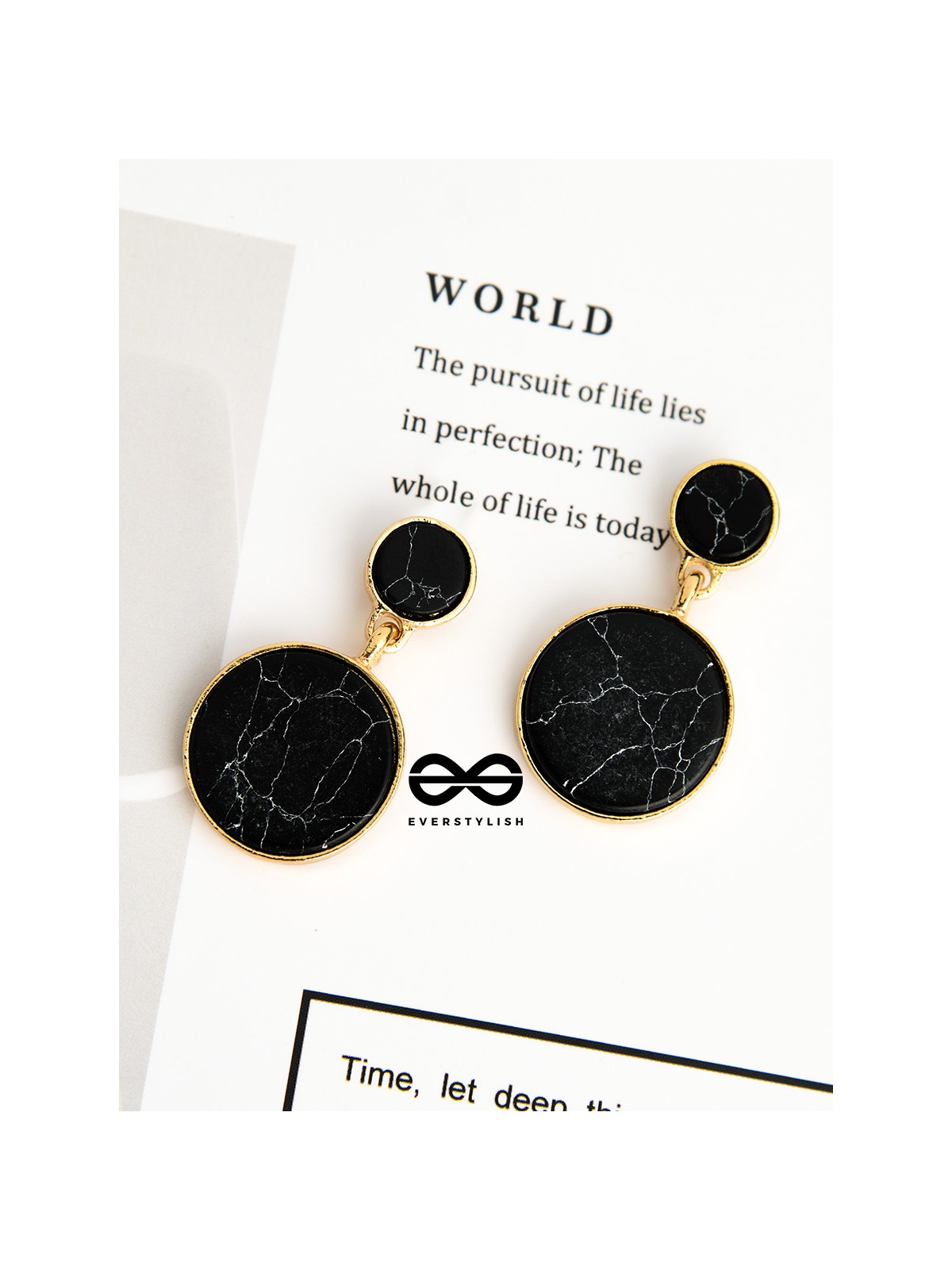 The Marble Marvels- Golden Earrings- Black