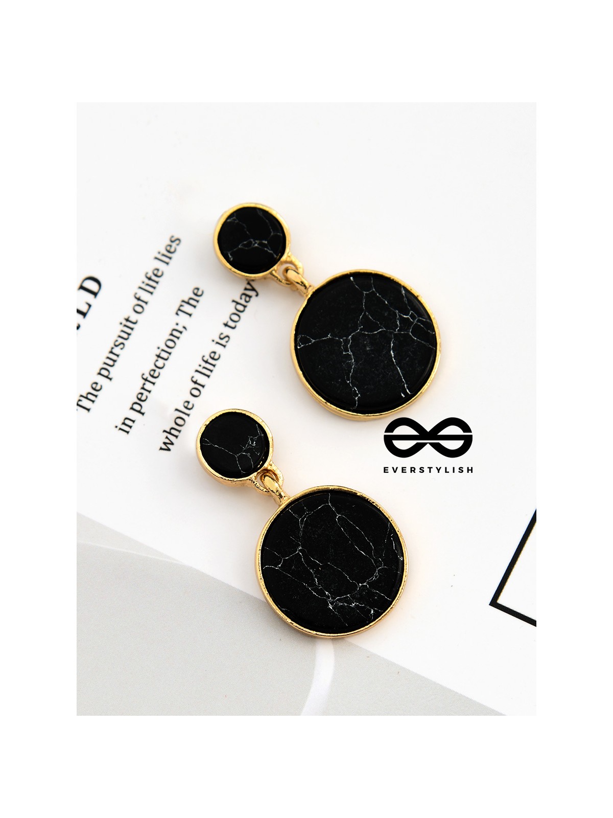 The Marble Marvels- Golden Earrings- Black