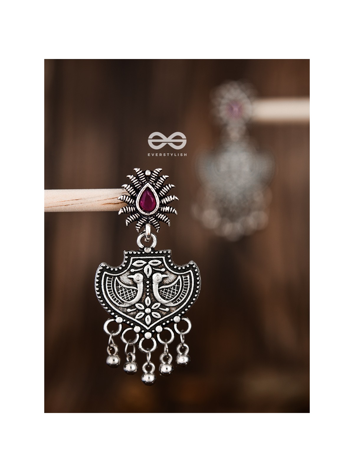 The Peacock Droplet Artwork (Ruby Red) - The Embellished Oxidised Collection