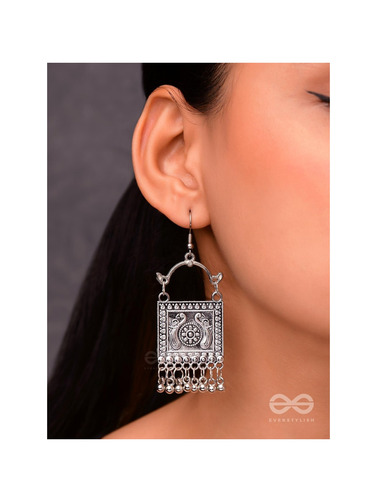 The Twin Peacock Artwork - Oxidised Boho Earrings