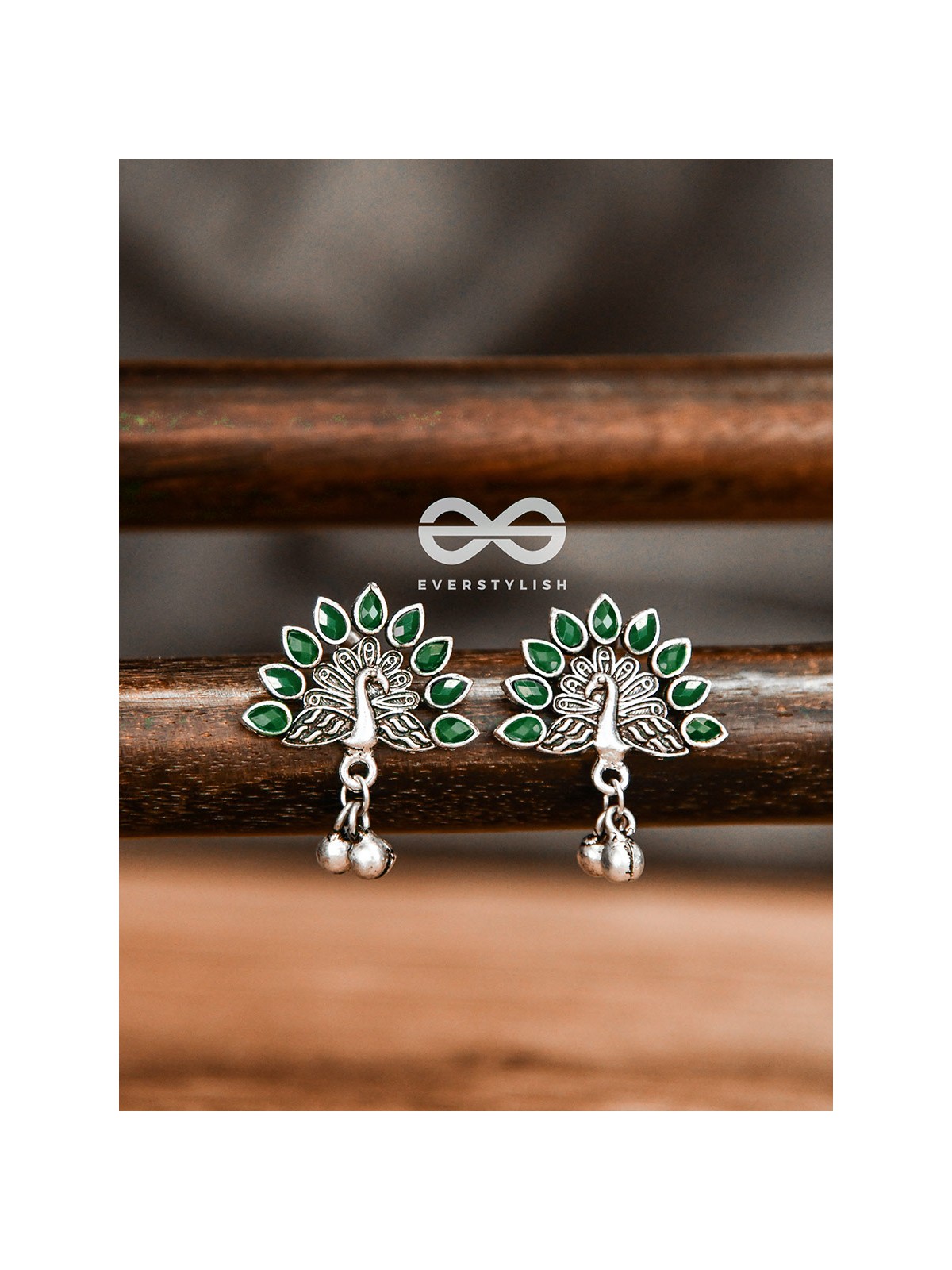 The Embellished Peacock Studs (Emerald Green) - The Melodious Ghungroo Collection