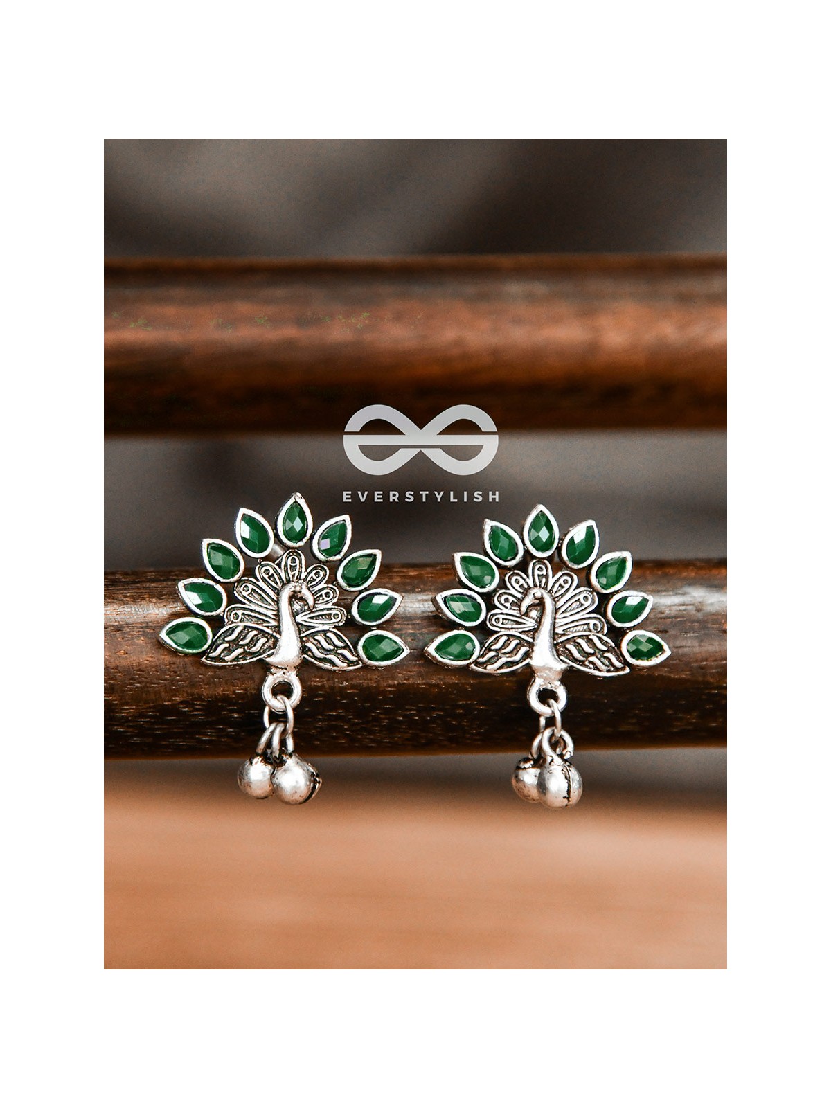 The Embellished Peacock Studs (Emerald Green) - The Melodious Ghungroo Collection