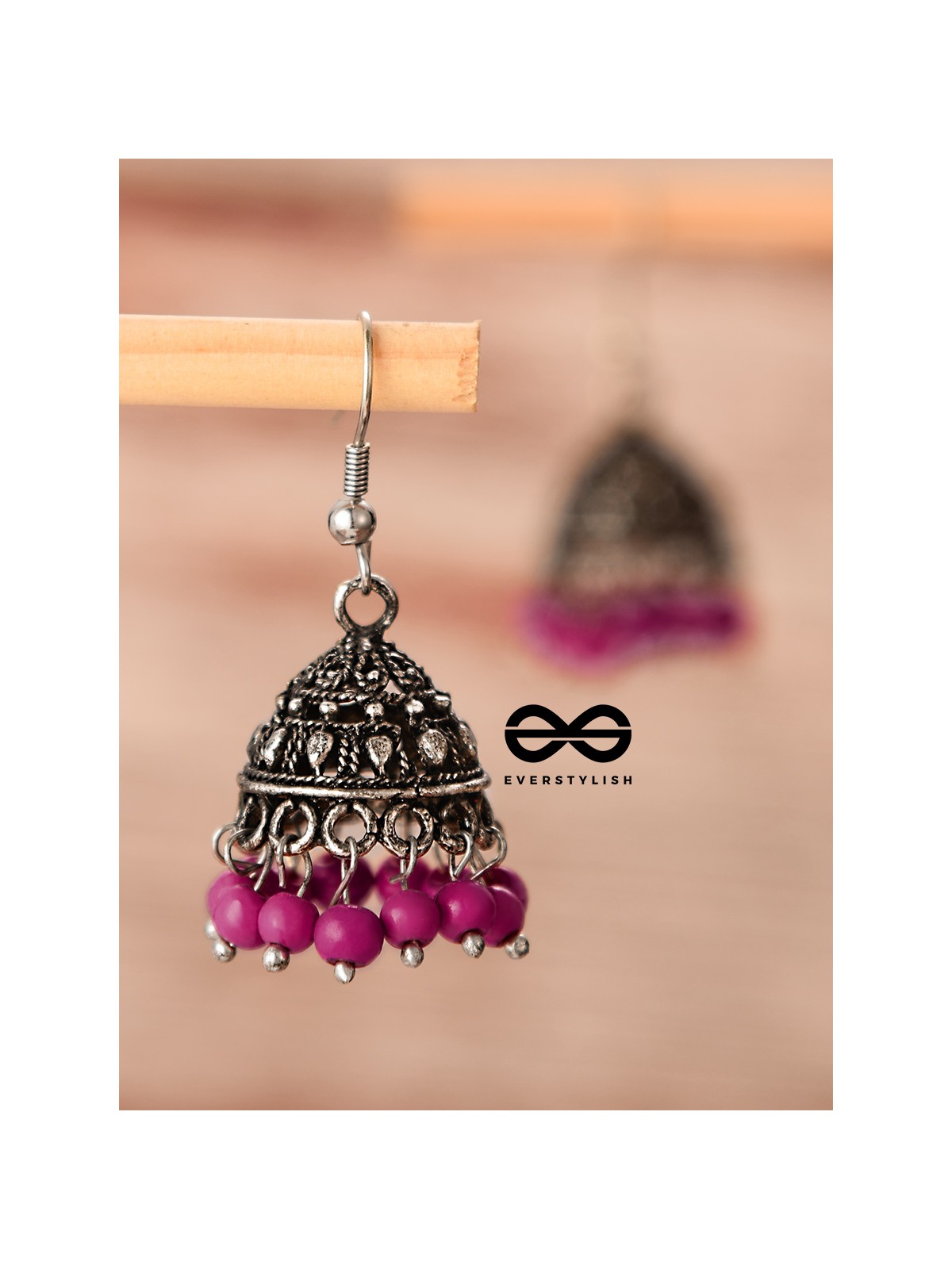 The Little Boho Oxidised Jhumkas (Pink) - Oxidised Boho Earrings