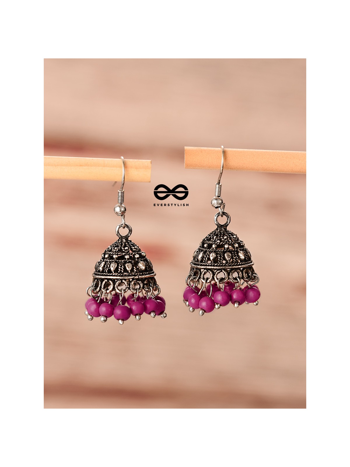 The Little Boho Oxidised Jhumkas (Pink) - Oxidised Boho Earrings