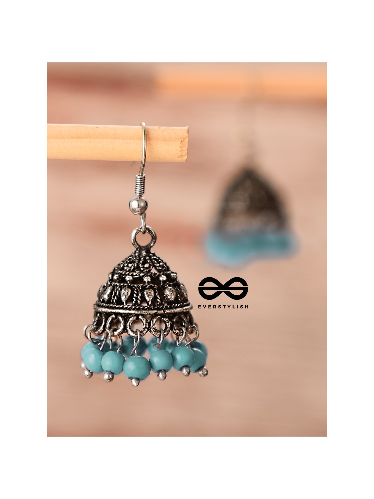 The Little Boho Oxidised Jhumkas (Blue) - Oxidised Boho Earrings