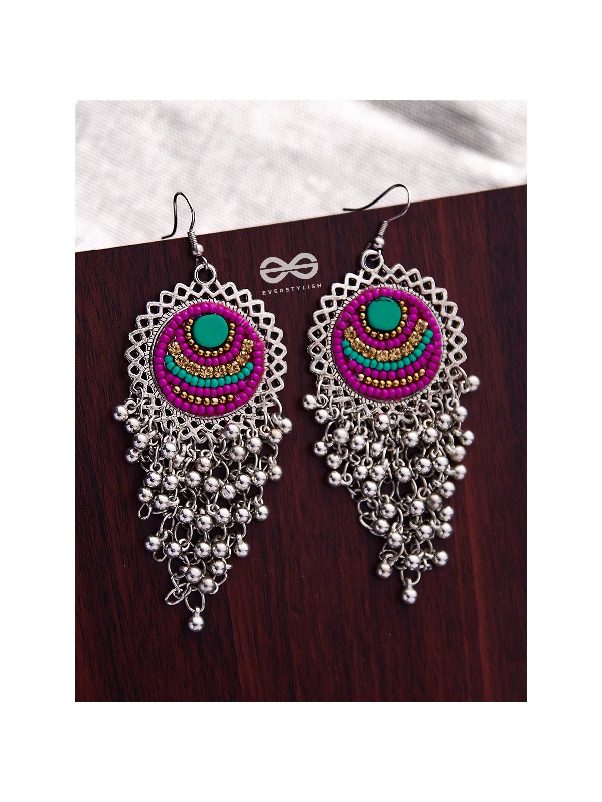 The Boho Jhaalar (Pink-Blue) - The Embroidered Oxidised Collection