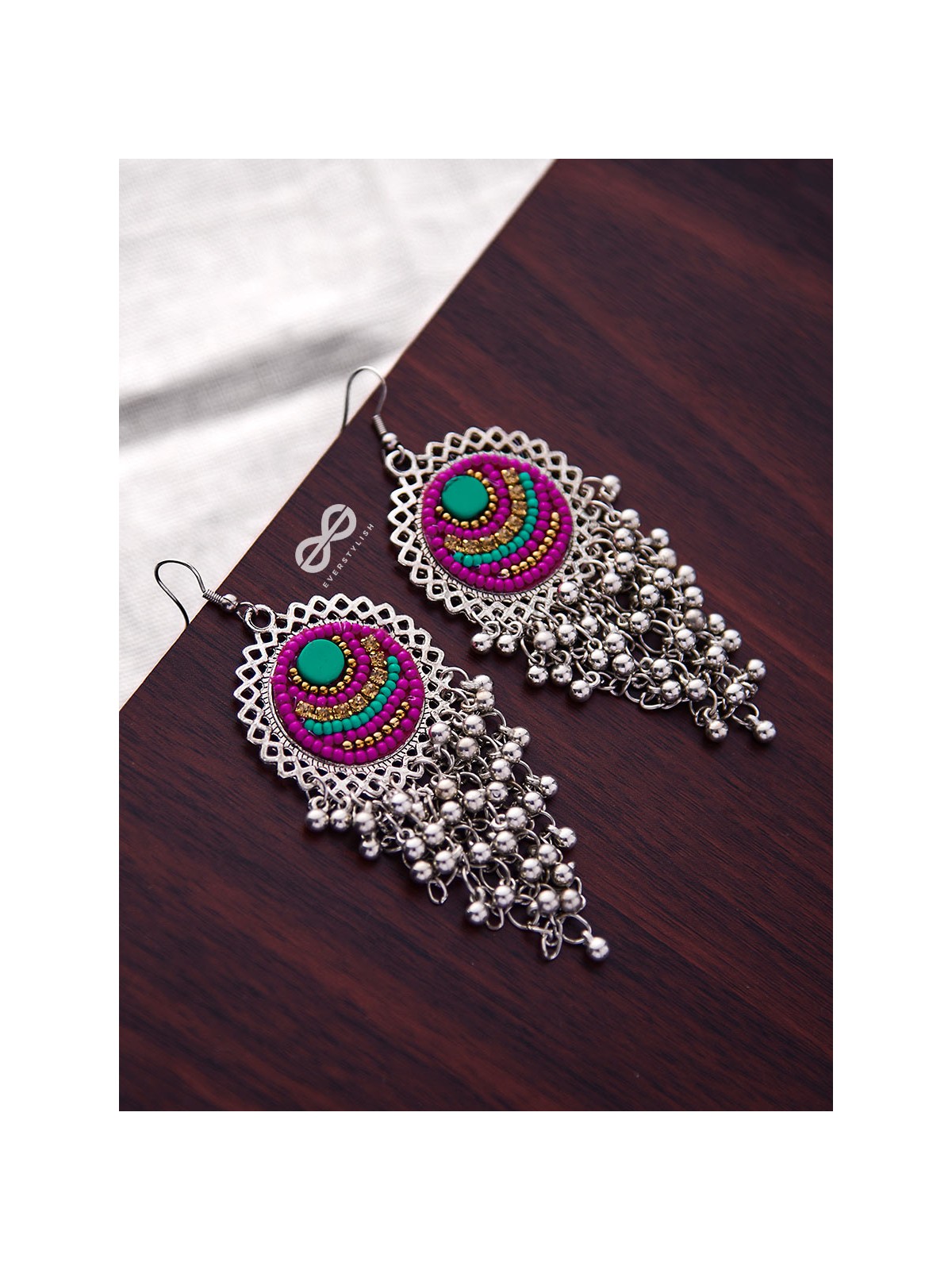 The Boho Jhaalar (Pink-Blue) - The Embroidered Oxidised Collection