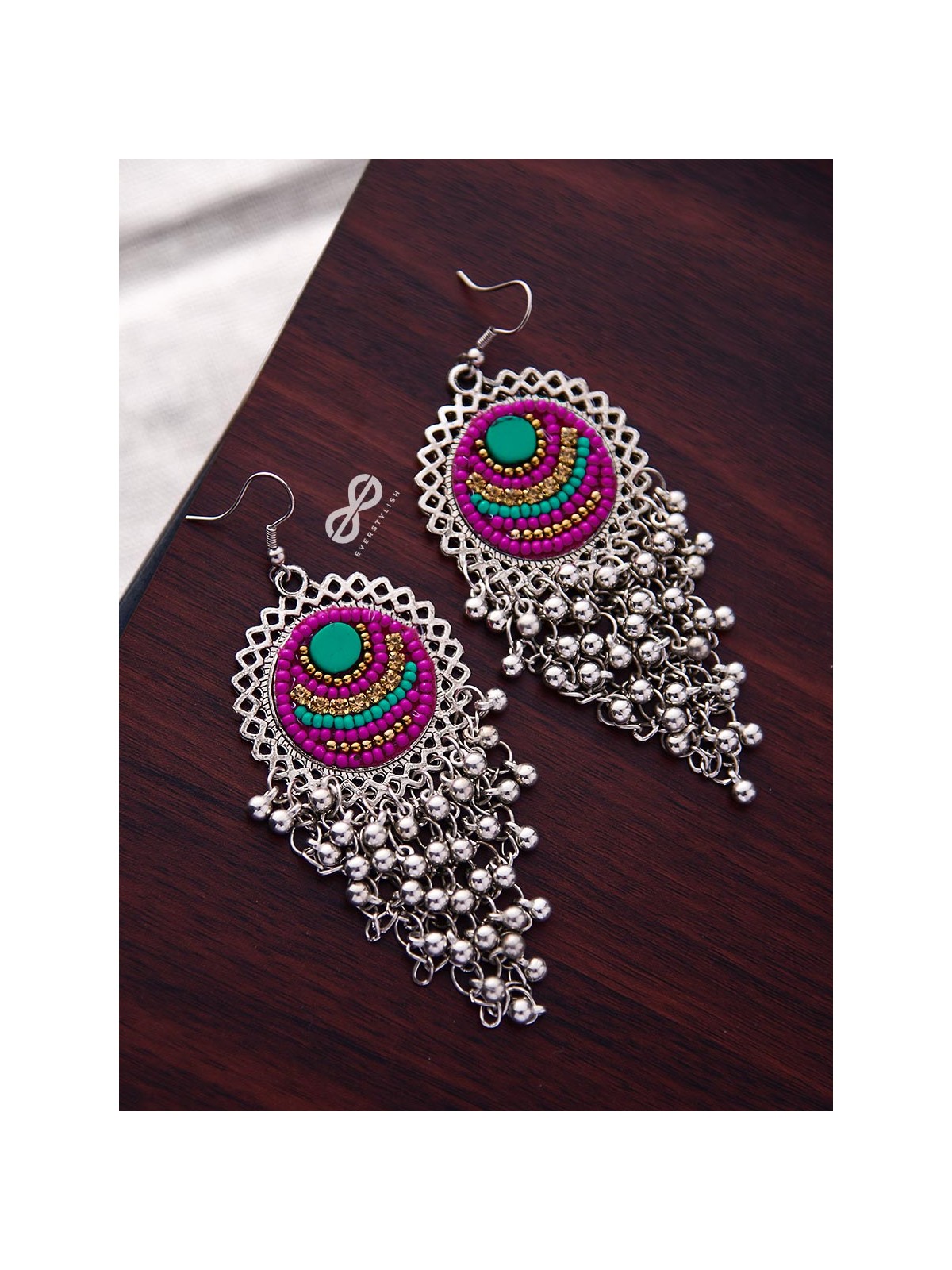 The Boho Jhaalar (Pink-Blue) - The Embroidered Oxidised Collection