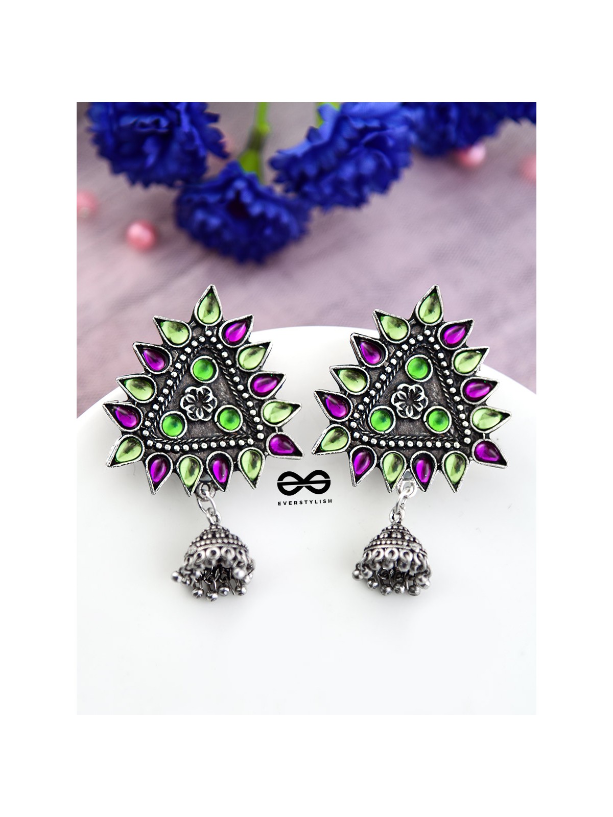 The Ethnic Wonders (Purple Green) - Embellished Oxidised Earrings