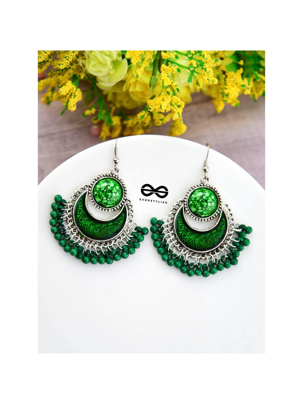 The Colour me fun (Green) - Oxidised Enamelled Earrings