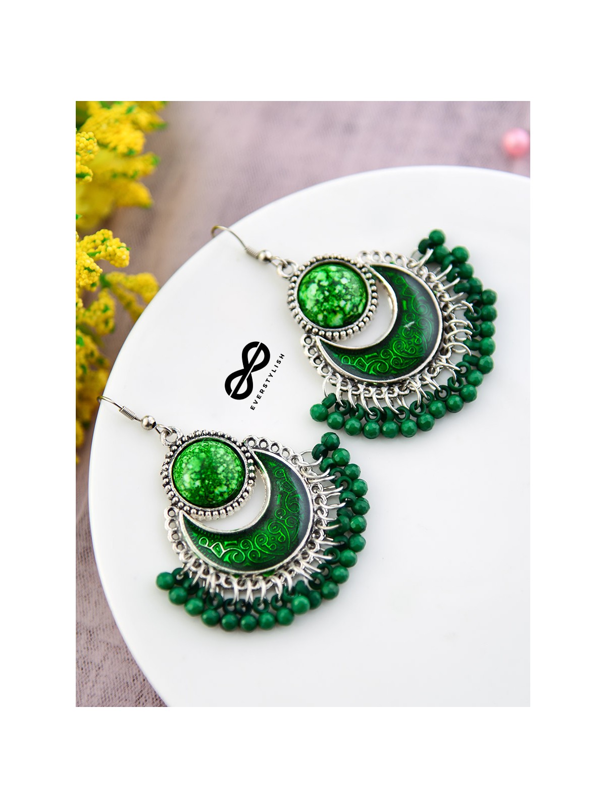 The Colour me fun (Green) - Oxidised Enamelled Earrings