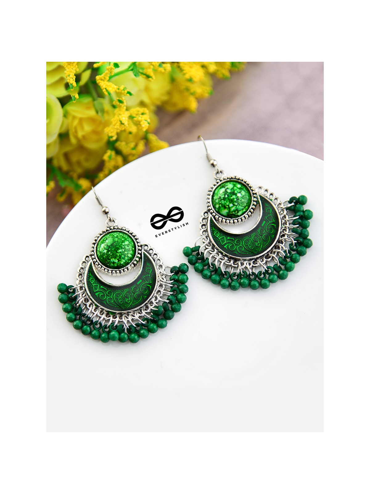 The Colour me fun (Green) - Oxidised Enamelled Earrings