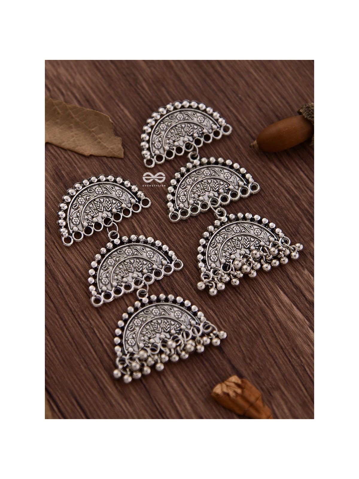 The Three-tier Motif Moons - Oxidised Boho Earrings