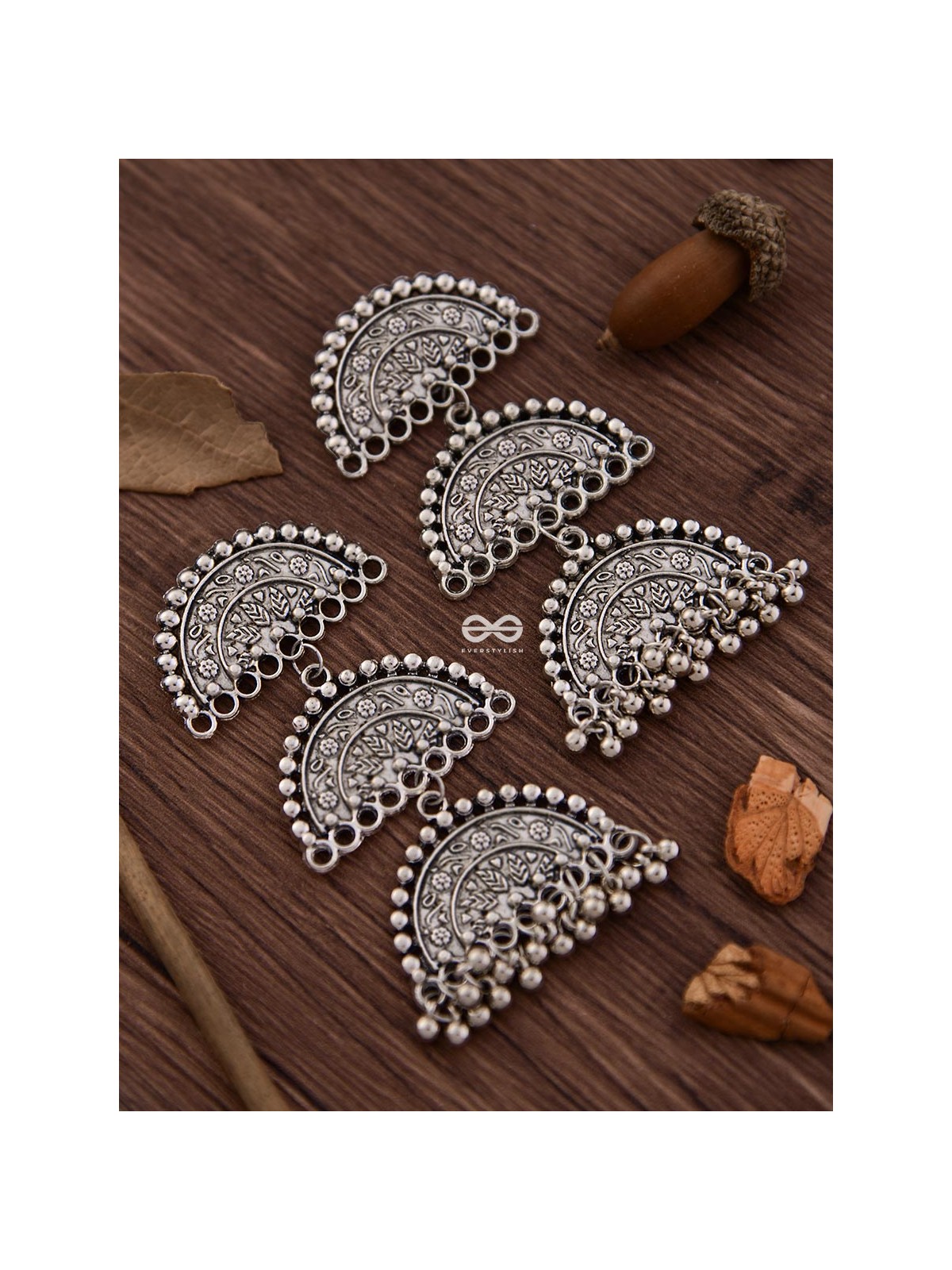 The Three-tier Motif Moons - Oxidised Boho Earrings