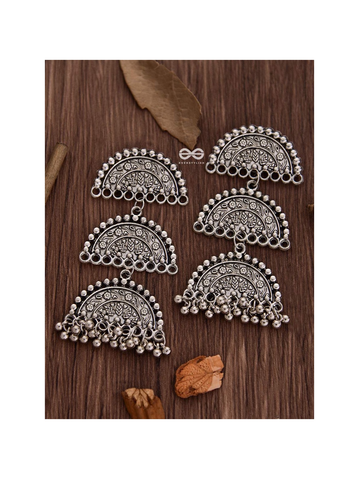 The Three-tier Motif Moons - Oxidised Boho Earrings