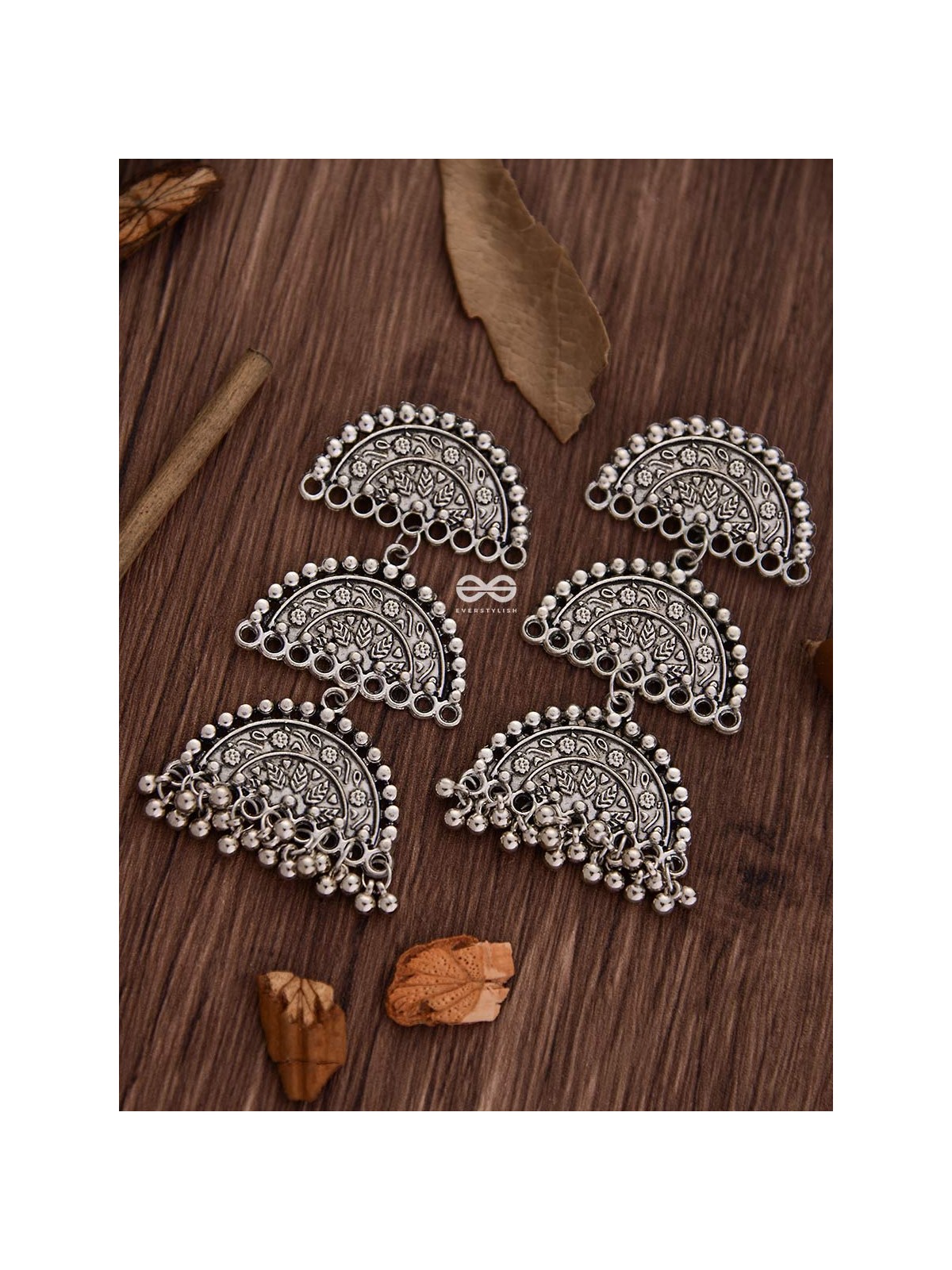 The Three-tier Motif Moons - Oxidised Boho Earrings