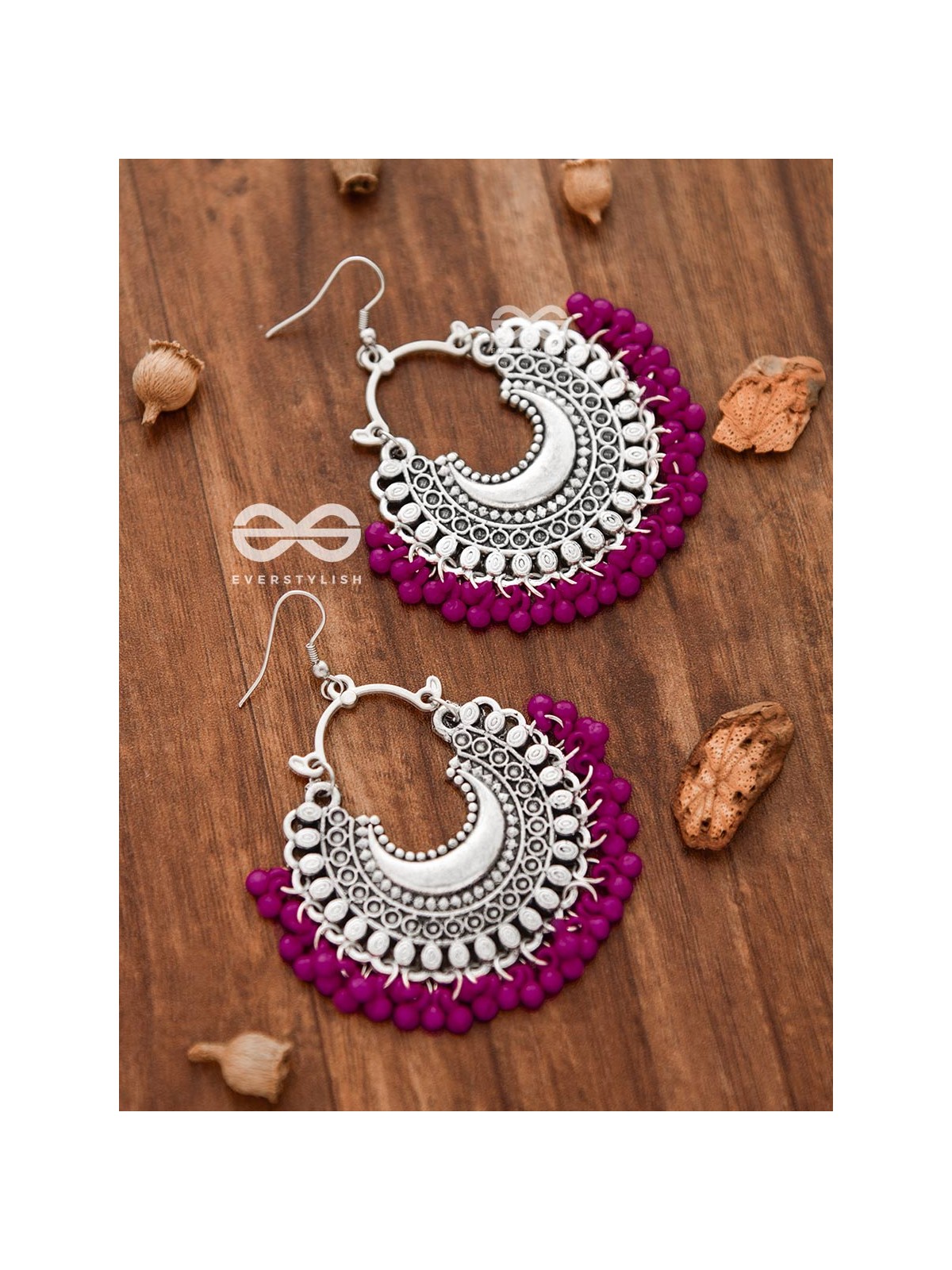 The Motif Moon Chandbali Earrings (Magenta) - The Boho Basics