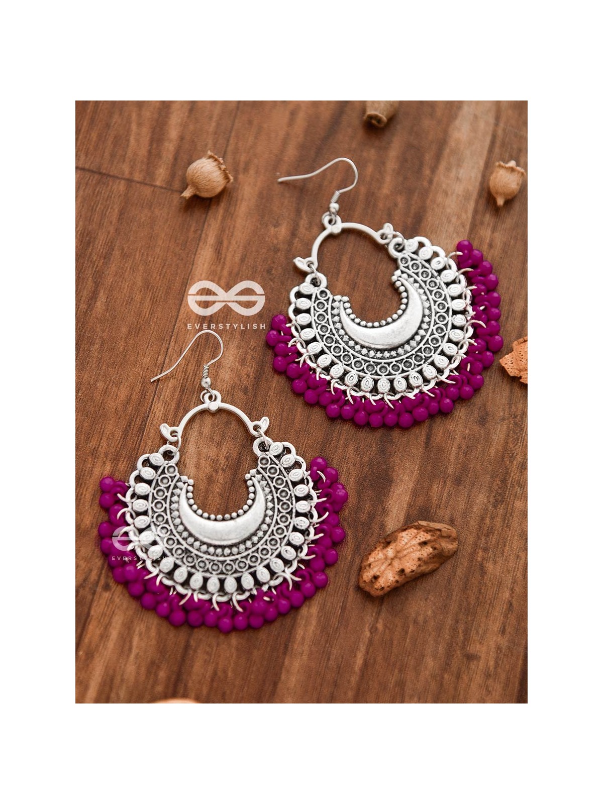 The Motif Moon Chandbali Earrings (Magenta) - The Boho Basics