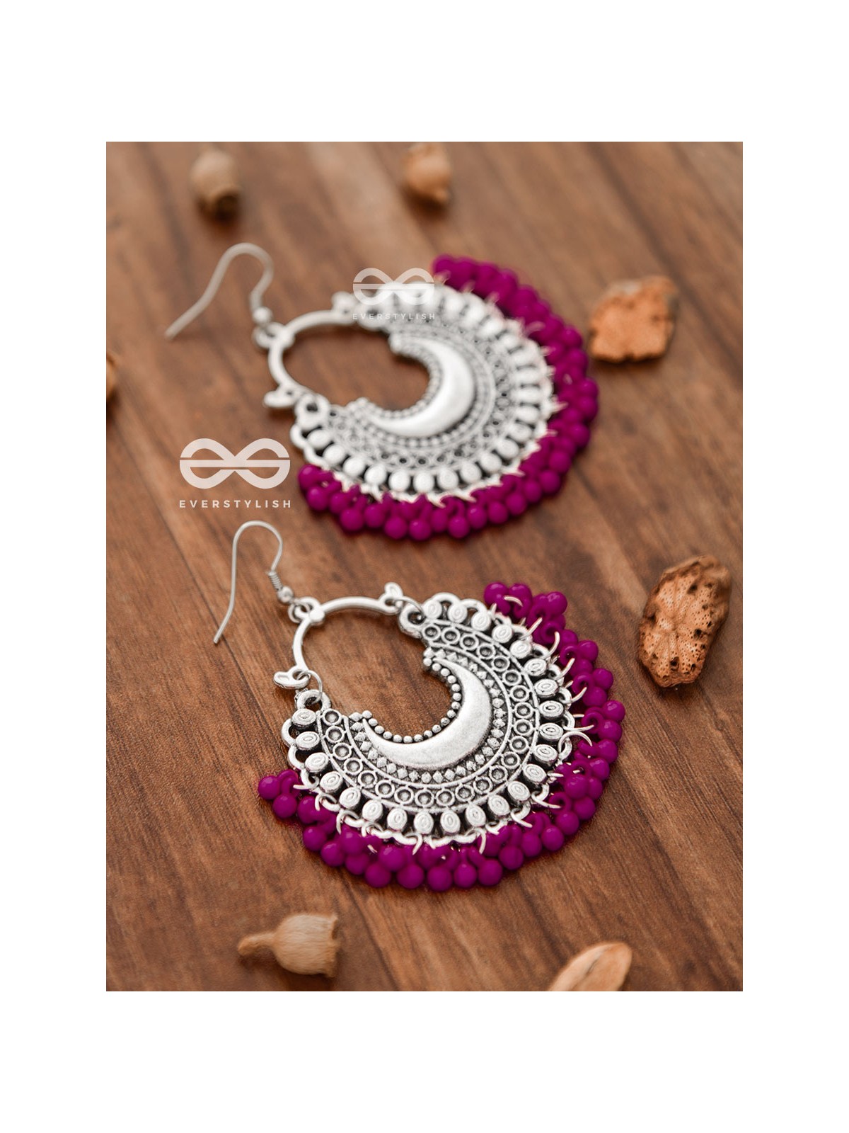 The Motif Moon Chandbali Earrings (Magenta) - The Boho Basics