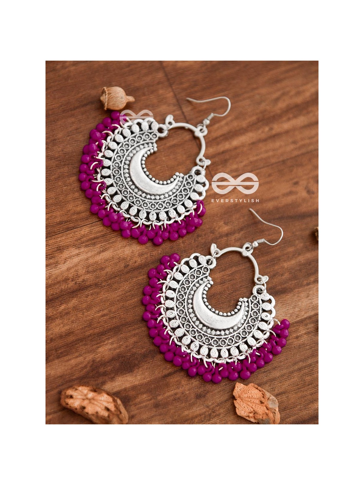 The Motif Moon Chandbali Earrings (Magenta) - The Boho Basics