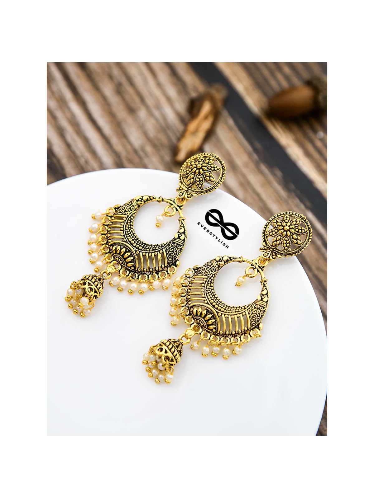 The Golden Intricate Artwork Danglers - The Oxidised Boho Collection