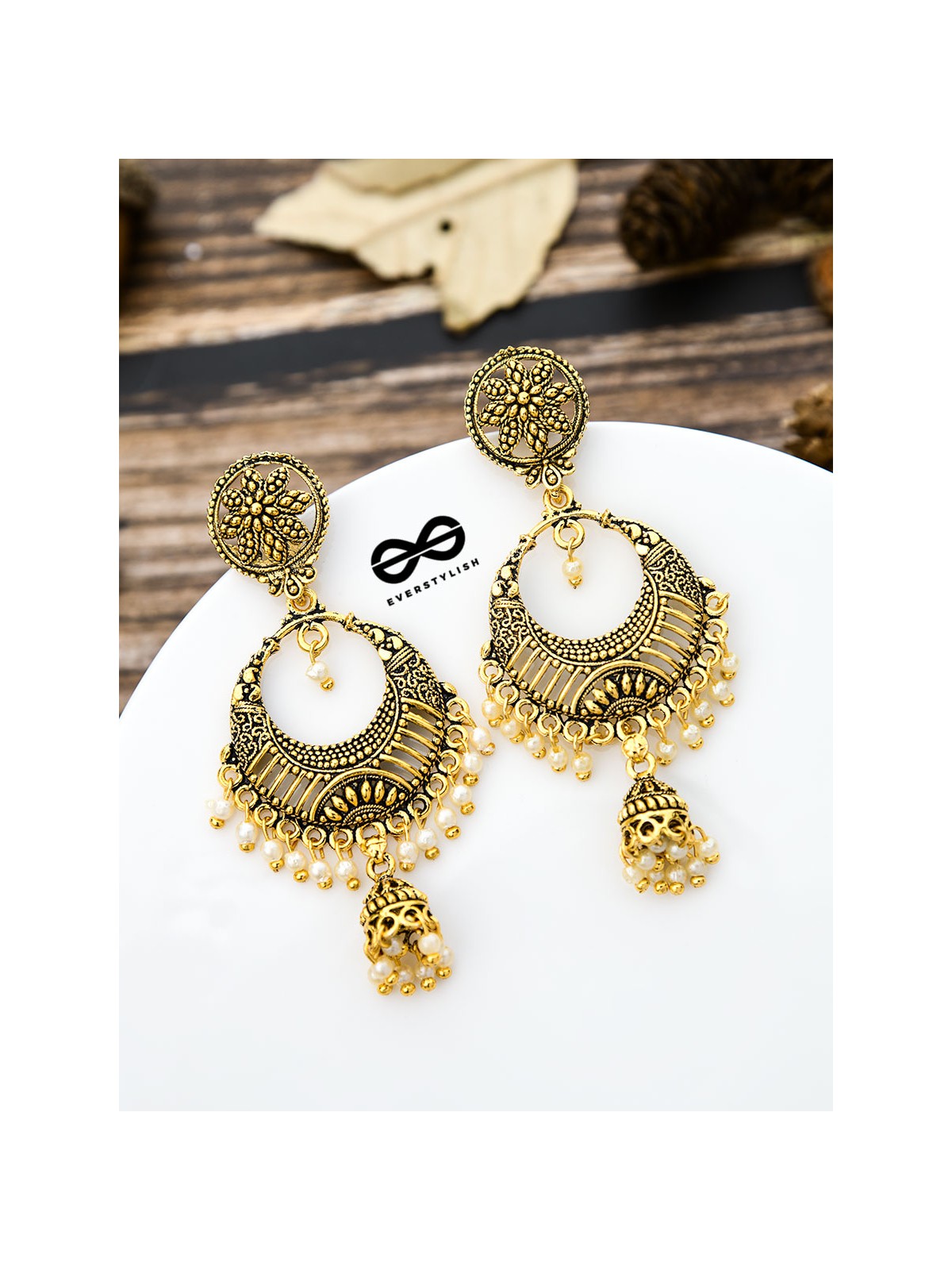 The Golden Intricate Artwork Danglers - The Oxidised Boho Collection