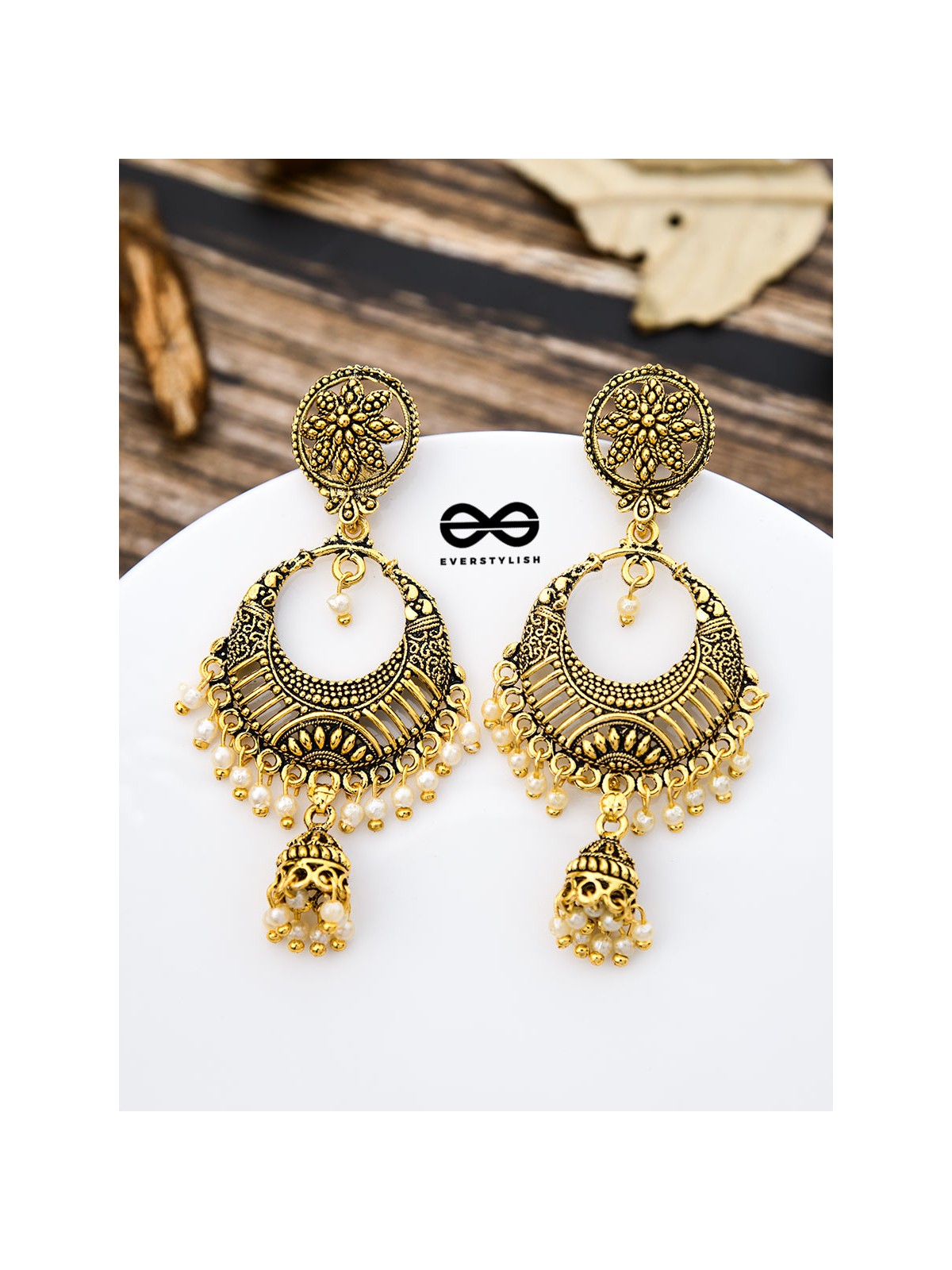 The Golden Intricate Artwork Danglers - The Oxidised Boho Collection