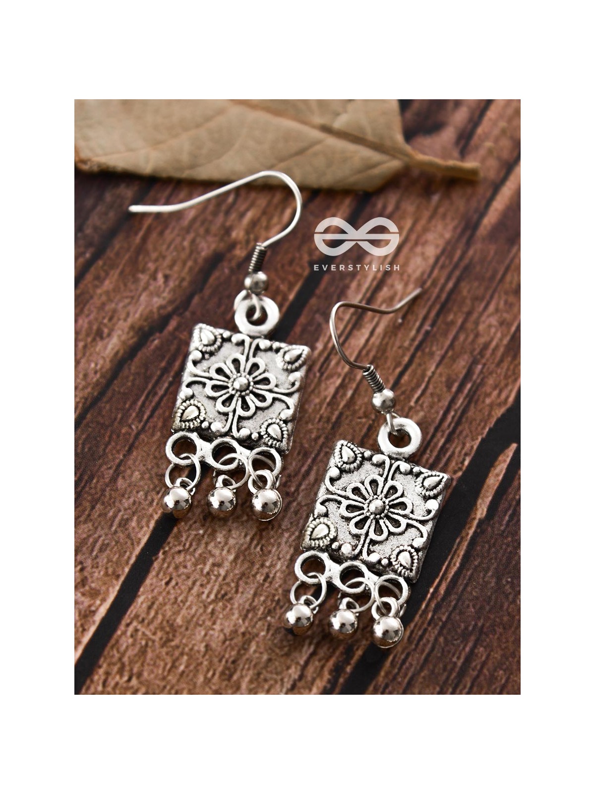 The Floral Square Danglers - Tiny Trinket Earrings