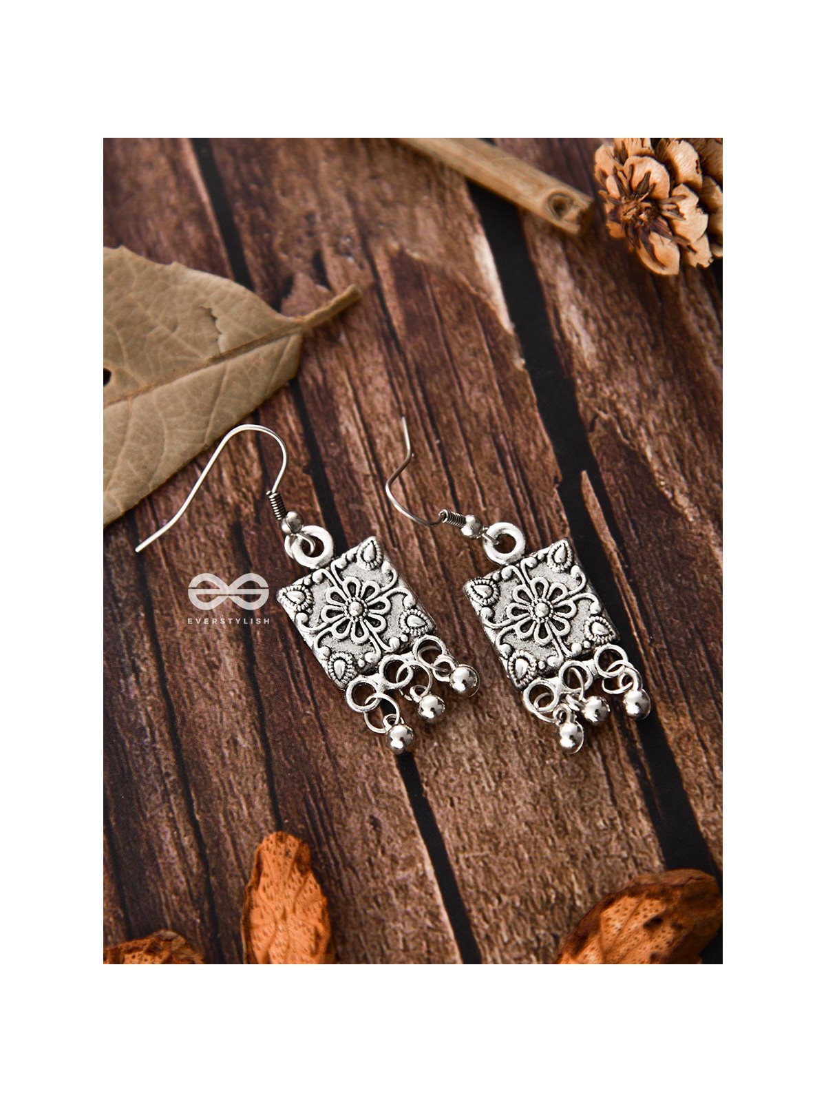 The Floral Square Danglers - Tiny Trinket Earrings