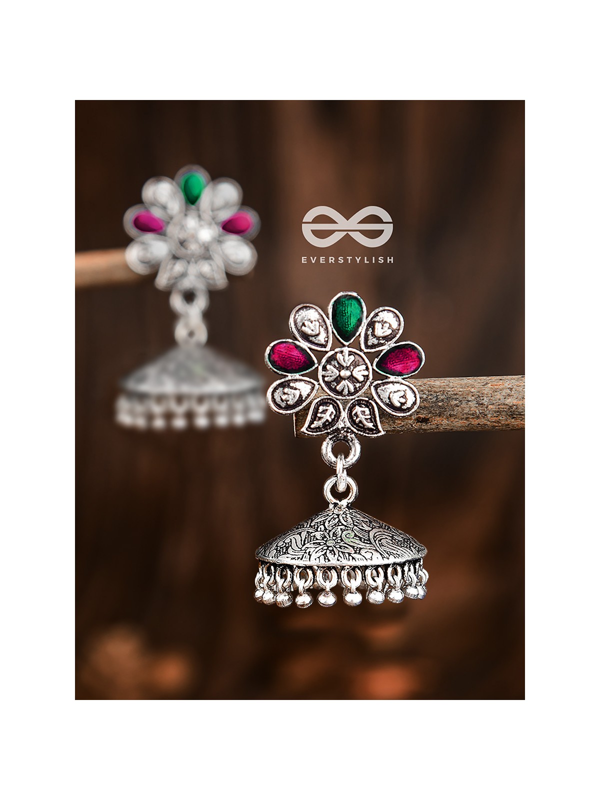 The Enamelled Floral Artwork (Ruby Emerald) - The Embellished Oxidised Collection