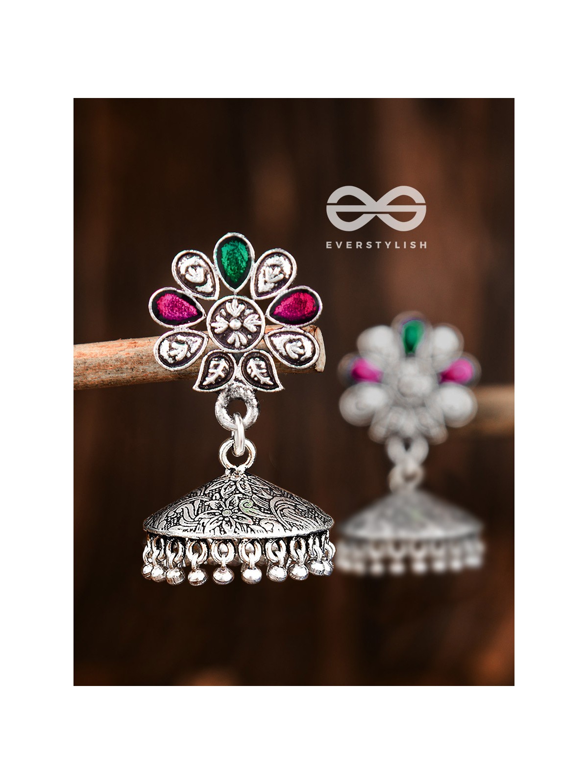 The Enamelled Floral Artwork (Ruby Emerald) - The Embellished Oxidised Collection