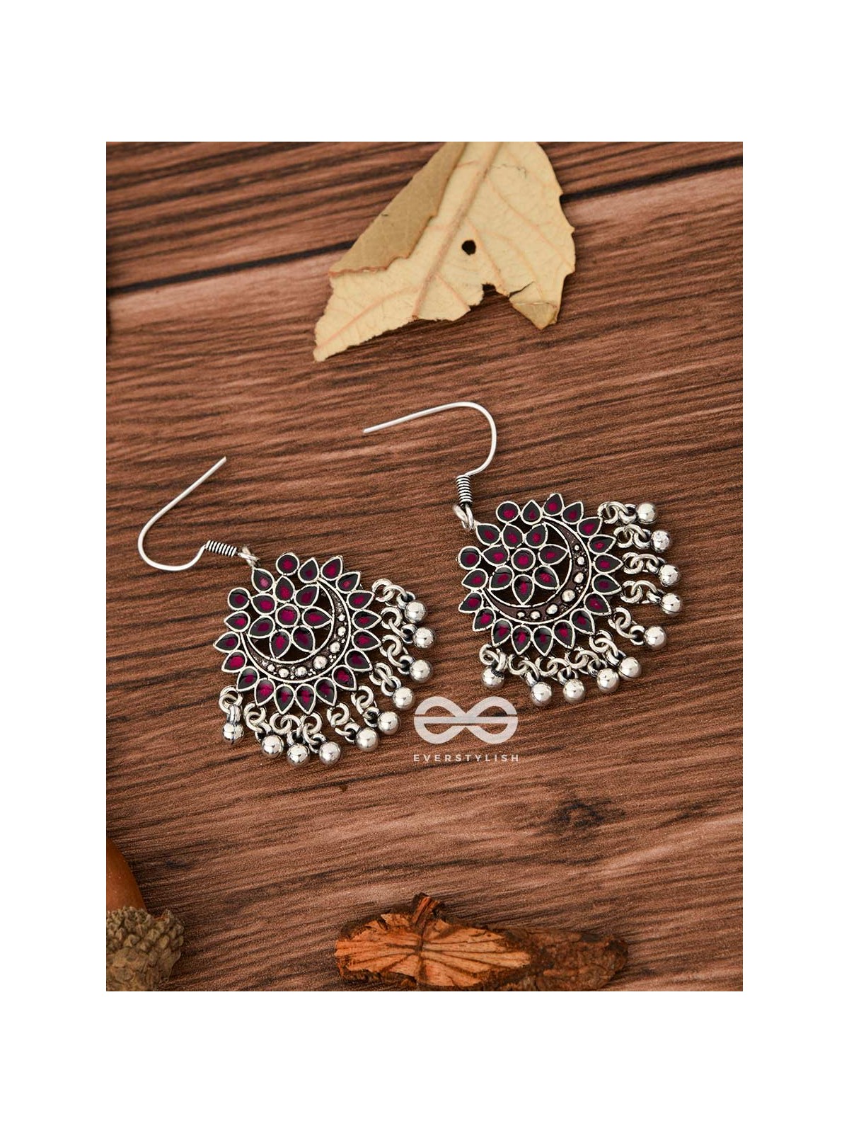 The Fabulous Floral Enamel Danglers (Scarlet Red) - The Embellished Oxidised Collection