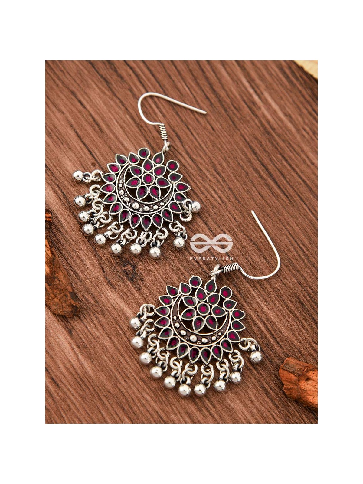 The Fabulous Floral Enamel Danglers (Scarlet Red) - The Embellished Oxidised Collection