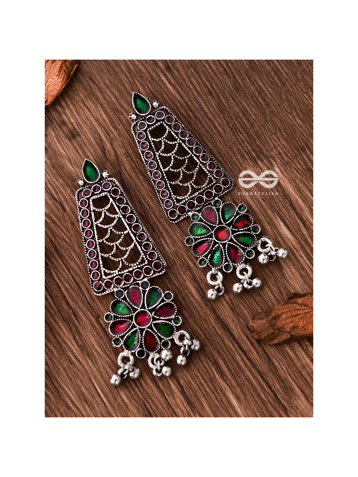 The Jaw Dropper Meenakari Statement Maker Earrings (Red-Green)