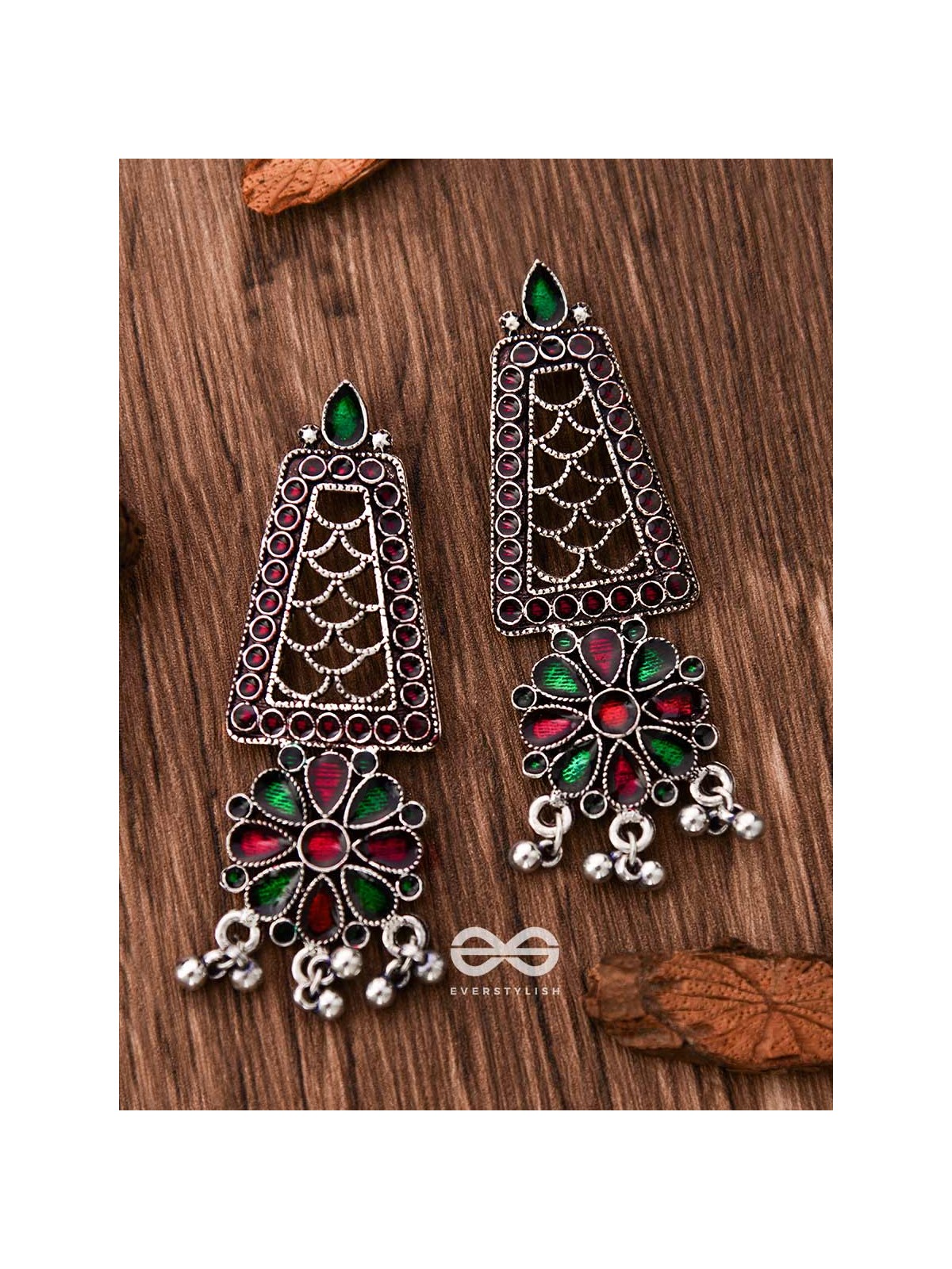 The Jaw Dropper Meenakari Statement Maker Earrings (Red-Green)