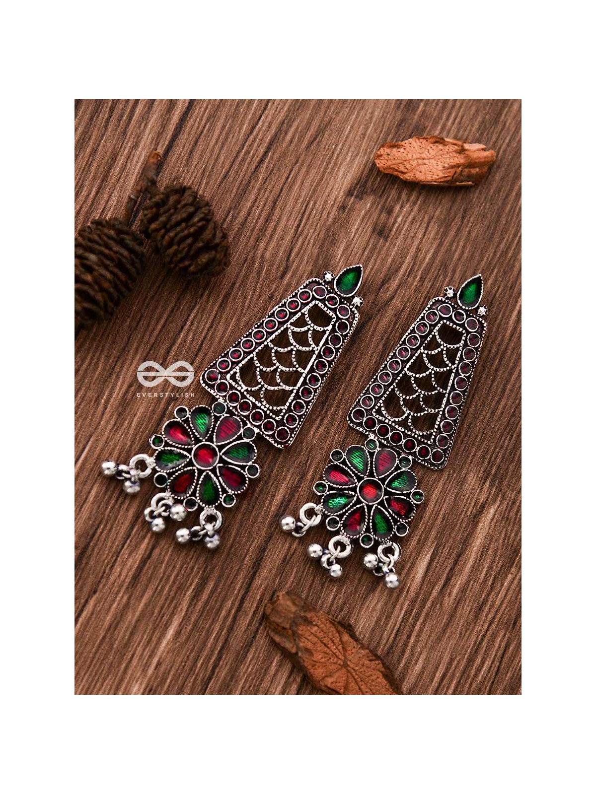 The Jaw Dropper Meenakari Statement Maker Earrings (Red-Green)
