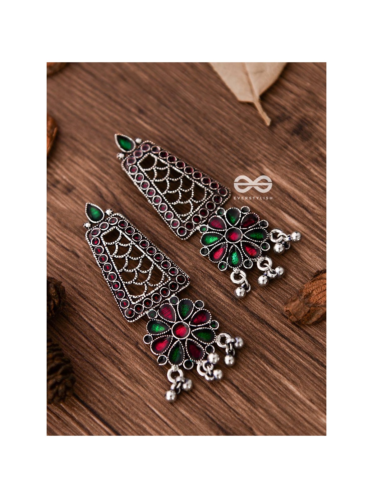 The Jaw Dropper Meenakari Statement Maker Earrings (Red-Green)