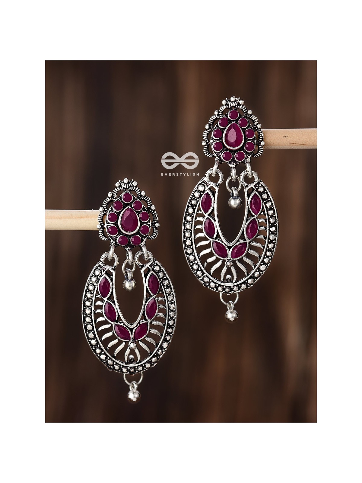 The Drops of Elegance Earrings (Ruby Red) - The Embellished Oxidised Collection