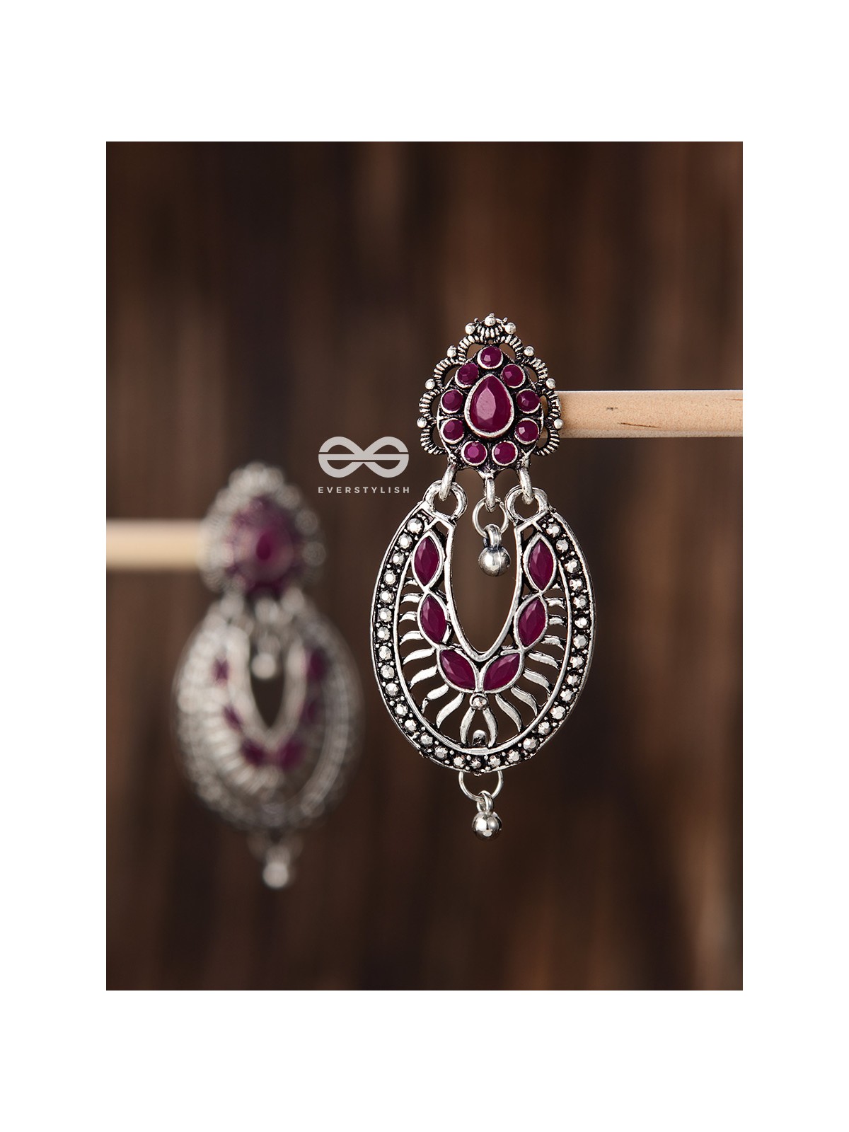 The Drops of Elegance Earrings (Ruby Red) - The Embellished Oxidised Collection