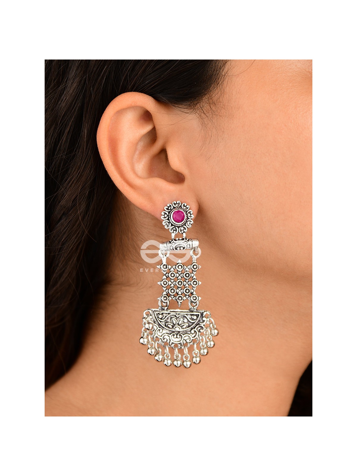 The Embellished Oxidised Collection - Intricate Delight Earrings- Red